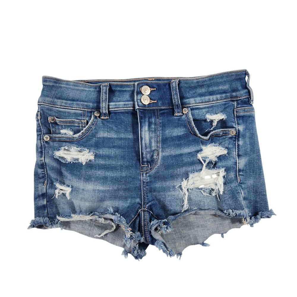 American Eagle‎ High-Rise Shortie Distressed Denim Shorts Blue Size 4 11773